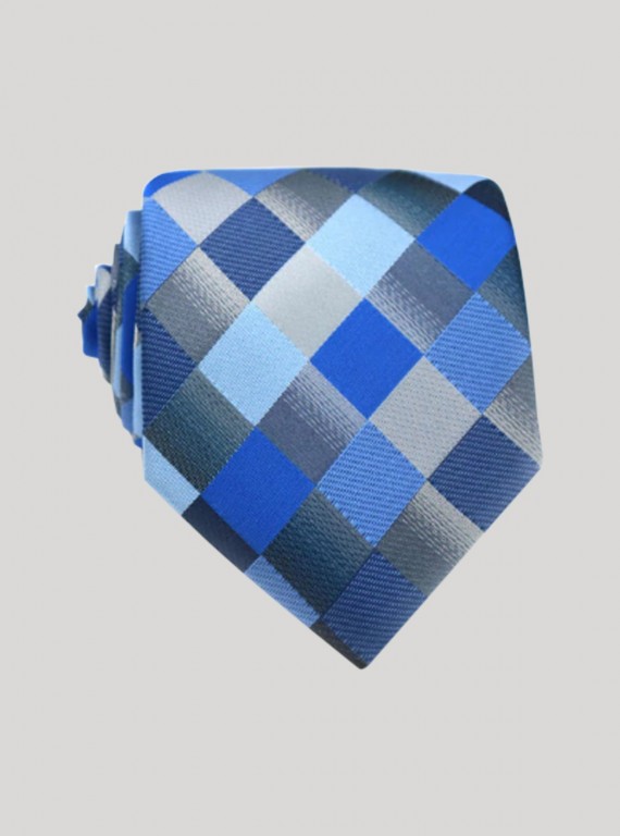 Men’s Shades of Blue Checkered Tie – Bold Formalwear by Boer & Fitch