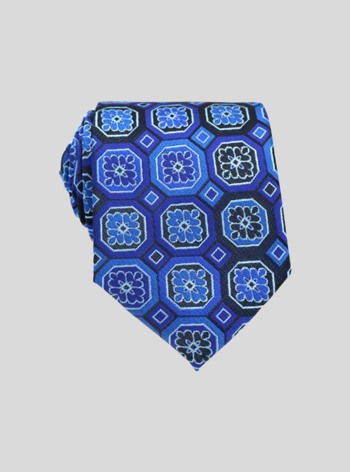 Men’s Blue Floral Tile Neck Tie – Refined Patterned Tie by Boer & Fitch
