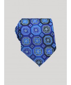 Men’s Blue Floral Tile Neck Tie – Refined Patterned Tie by Boer & Fitch