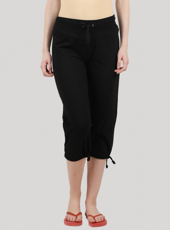 Women’s Black Relaxed Fit Cotton Jersey Capri – Soft, Stylish & Versatile