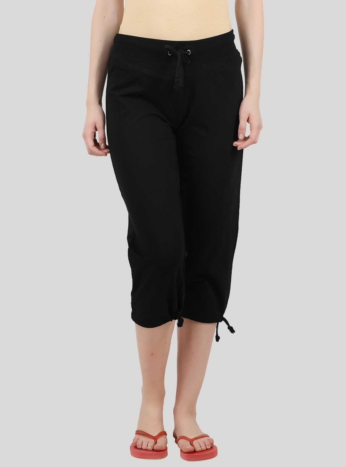 Women’s Black Relaxed Fit Cotton Jersey Capri – Soft, Stylish & Versatile