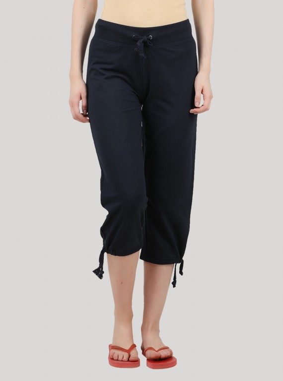 Women’s Navy Relaxed Fit Cotton Jersey Capri – Breathable Everyday Essential
