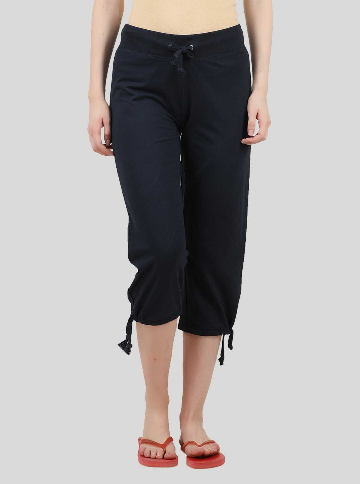 Women’s Navy Relaxed Fit Cotton Jersey Capri – Breathable Everyday Essential