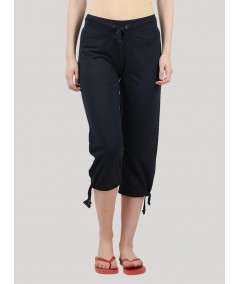 Women’s Navy Relaxed Fit Cotton Jersey Capri – Breathable Everyday Essential