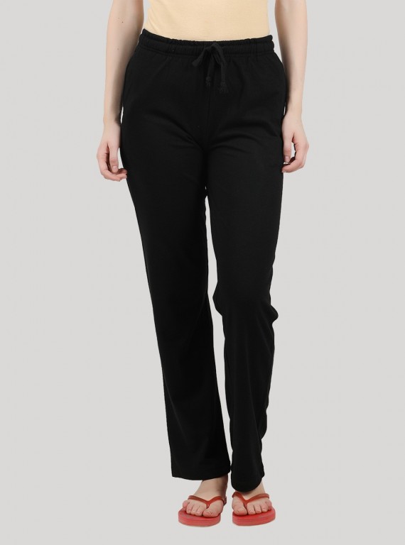Women’s Black Lounge Pant in Cotton Fleece Knit – Soft, Stylish & Warm