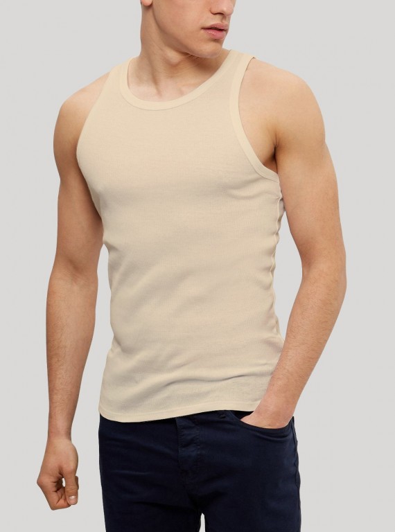 Beige Ribbed Vest for Men – Casual Cotton Sleeveless Vest by Boer and Fitch