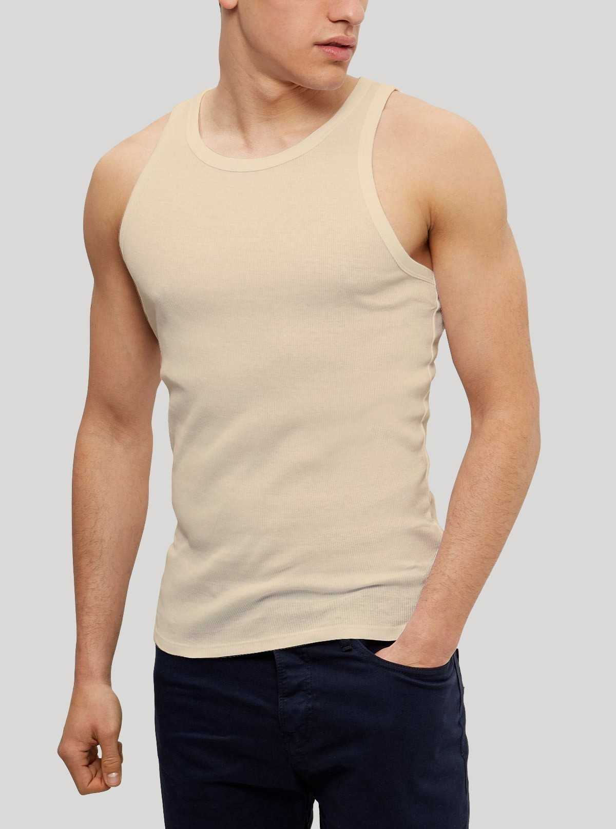 Beige Ribbed Vest for Men – Casual Cotton Sleeveless Vest by Boer and Fitch