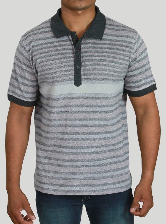 Grey Plated Striped Polo T-Shirt for Men – Boer and Fitch