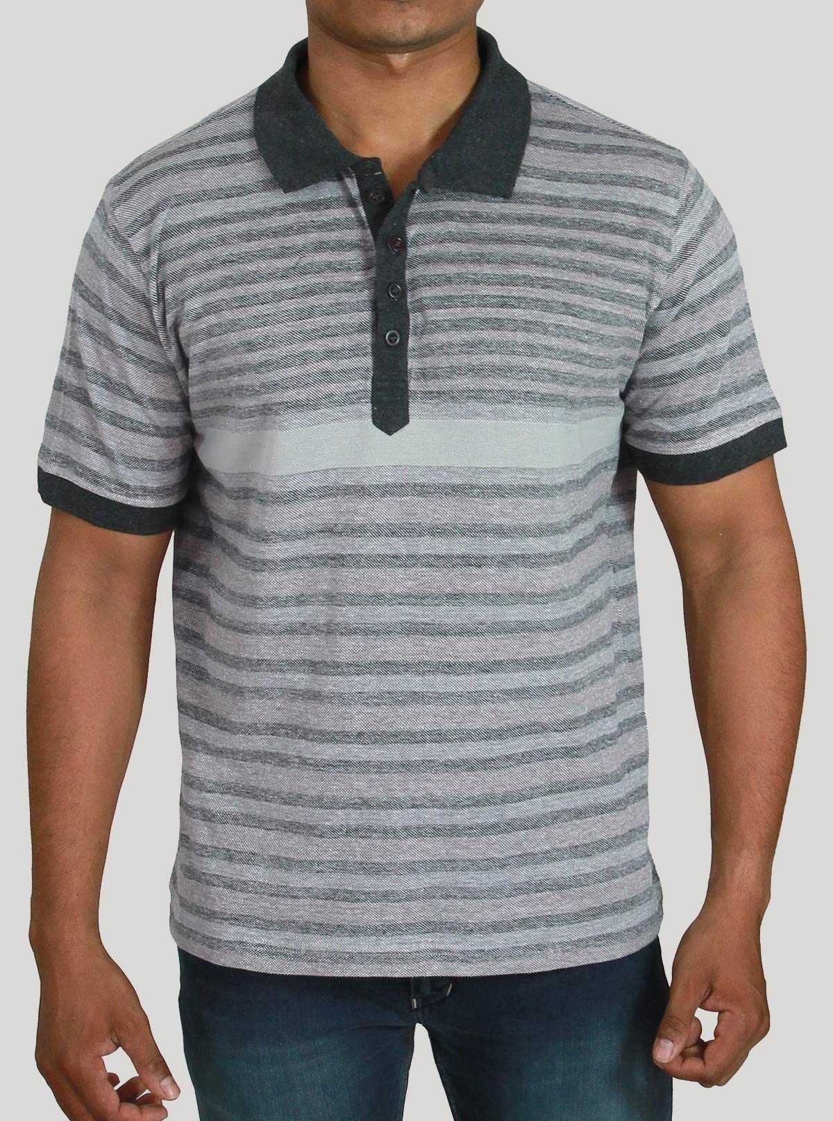 Grey Plated Striped Polo T-Shirt for Men – Boer and Fitch