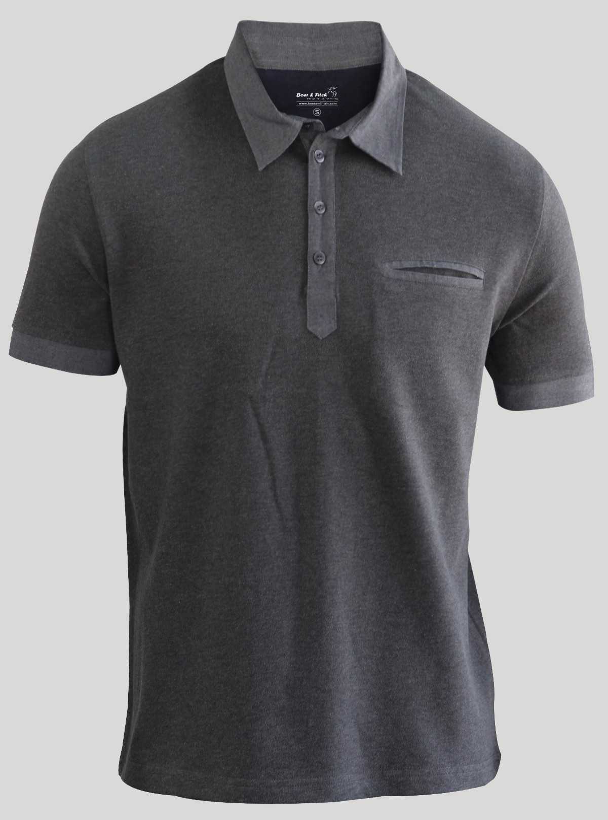 Dark Grey Melange Polo T-Shirt for Men – Casual Style by Boer and Fitch