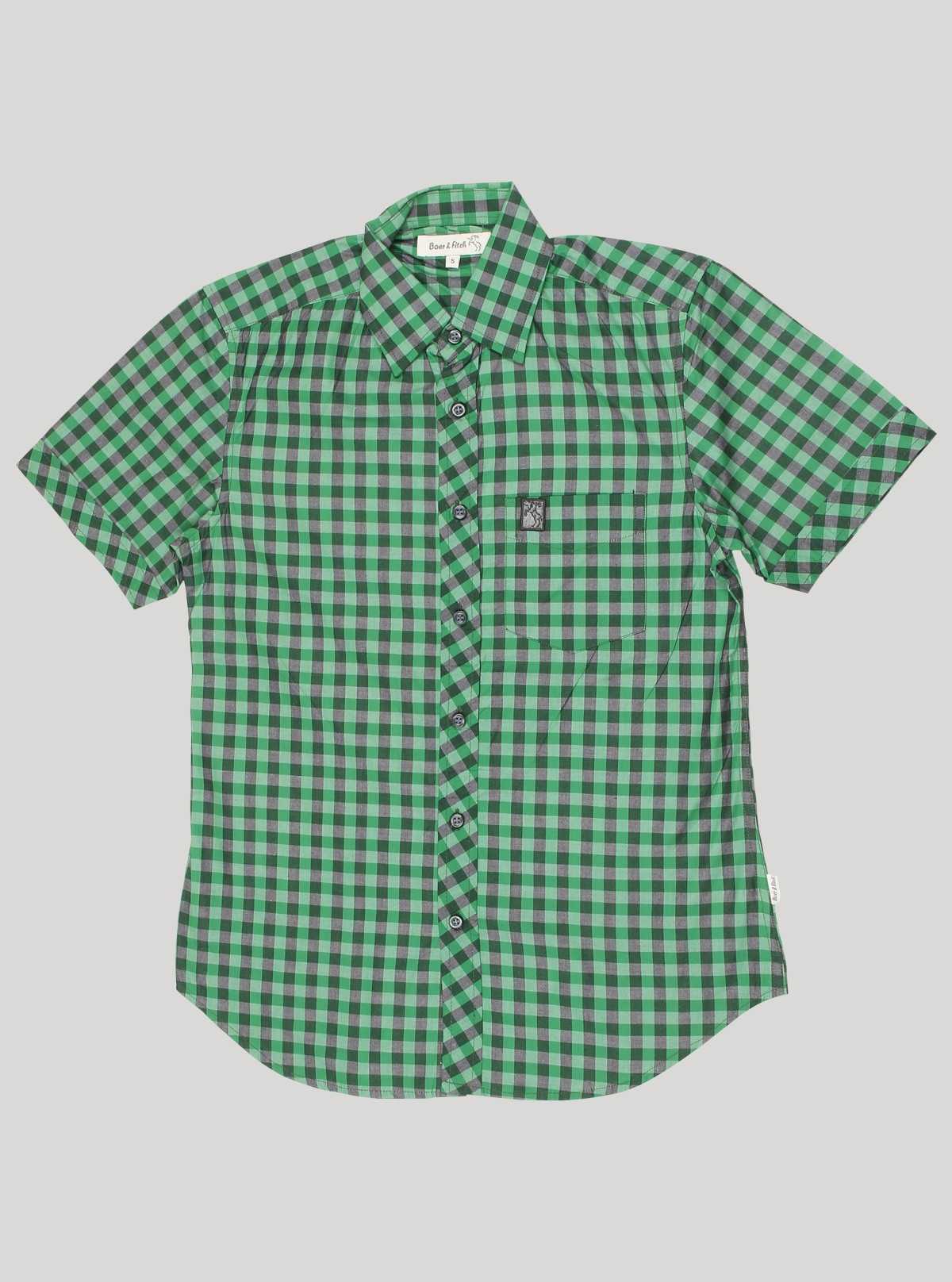 Men’s Green Micro Checked Half Sleeve Shirt – Stylish & Comfortable | Boer & Fitch