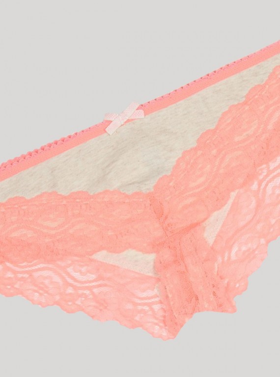 White Melange Pink Lace Panty Boer and Fitch - 1