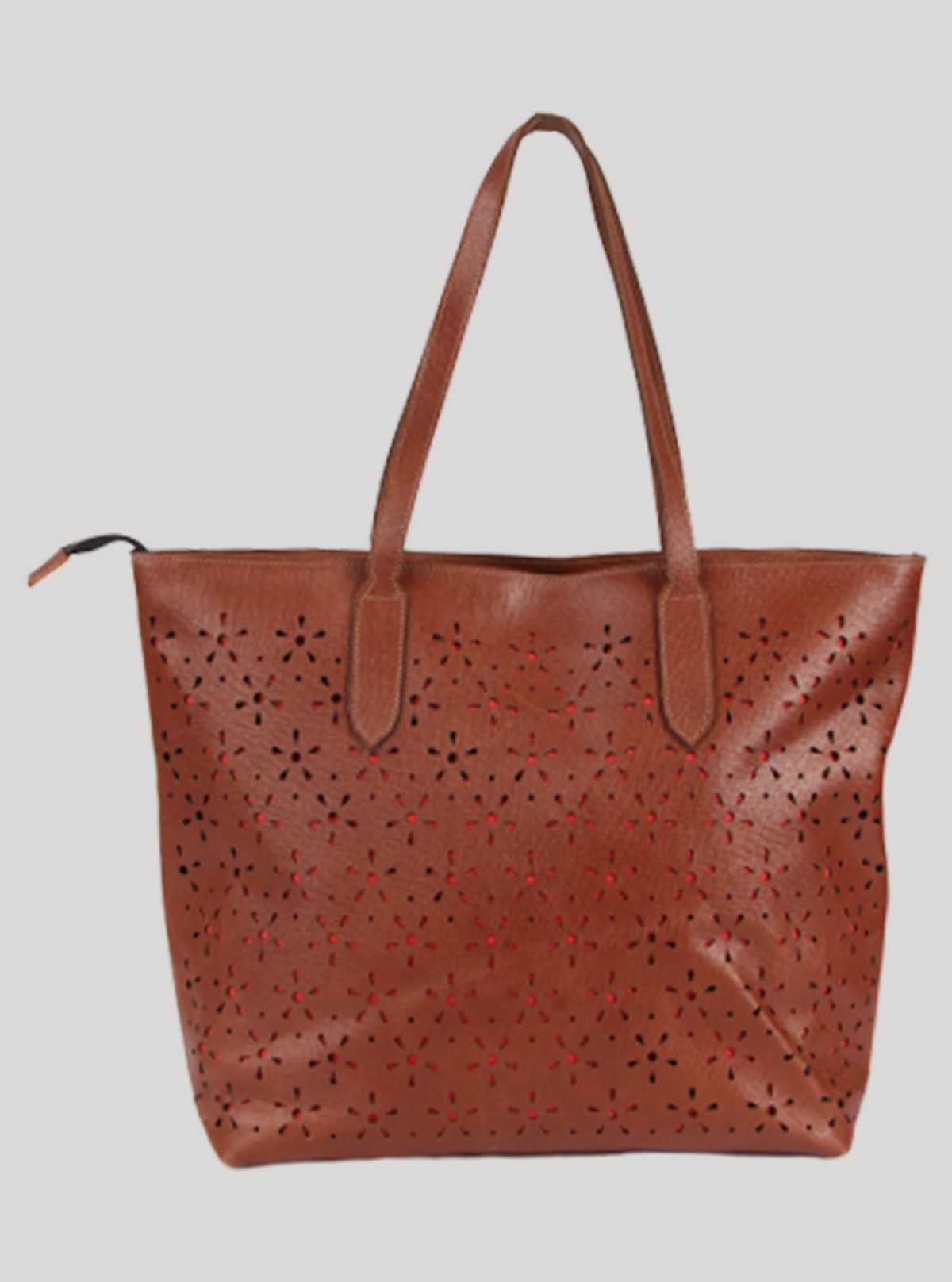 Brown Perforated Shopper Bag