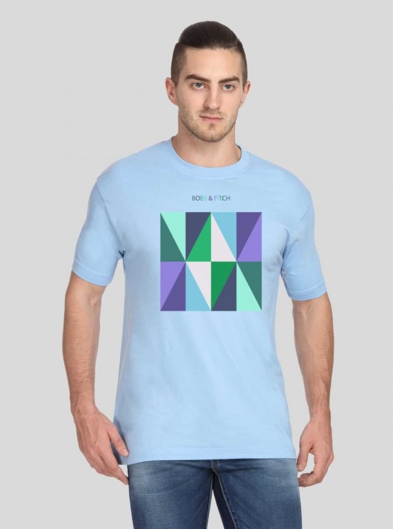 Blue Geometric Print T Shirt