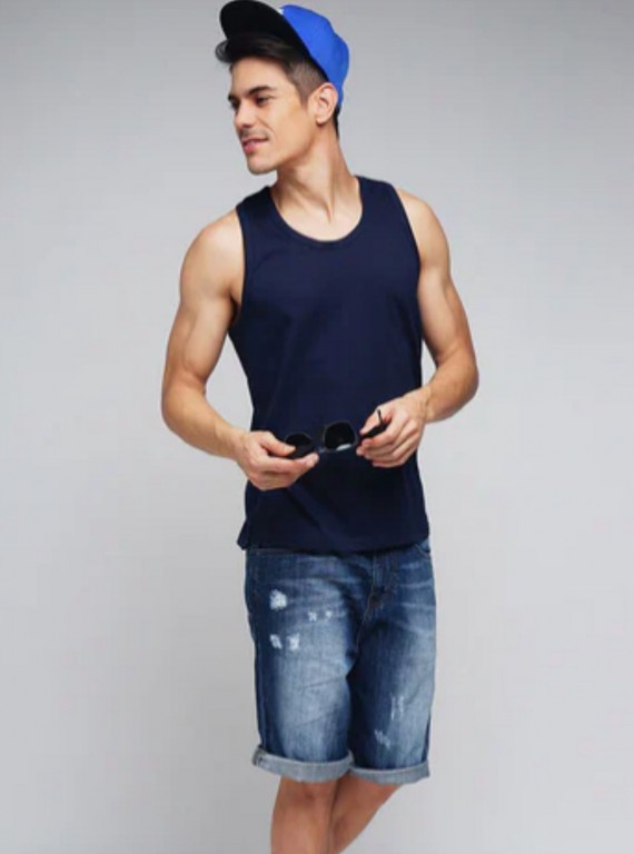 Men’s Navy Blue Casual Sleeveless Gym Vest – Lightweight, Stylish & Breathable