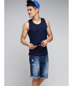 Men’s Navy Blue Casual Sleeveless Gym Vest – Lightweight, Stylish & Breathable