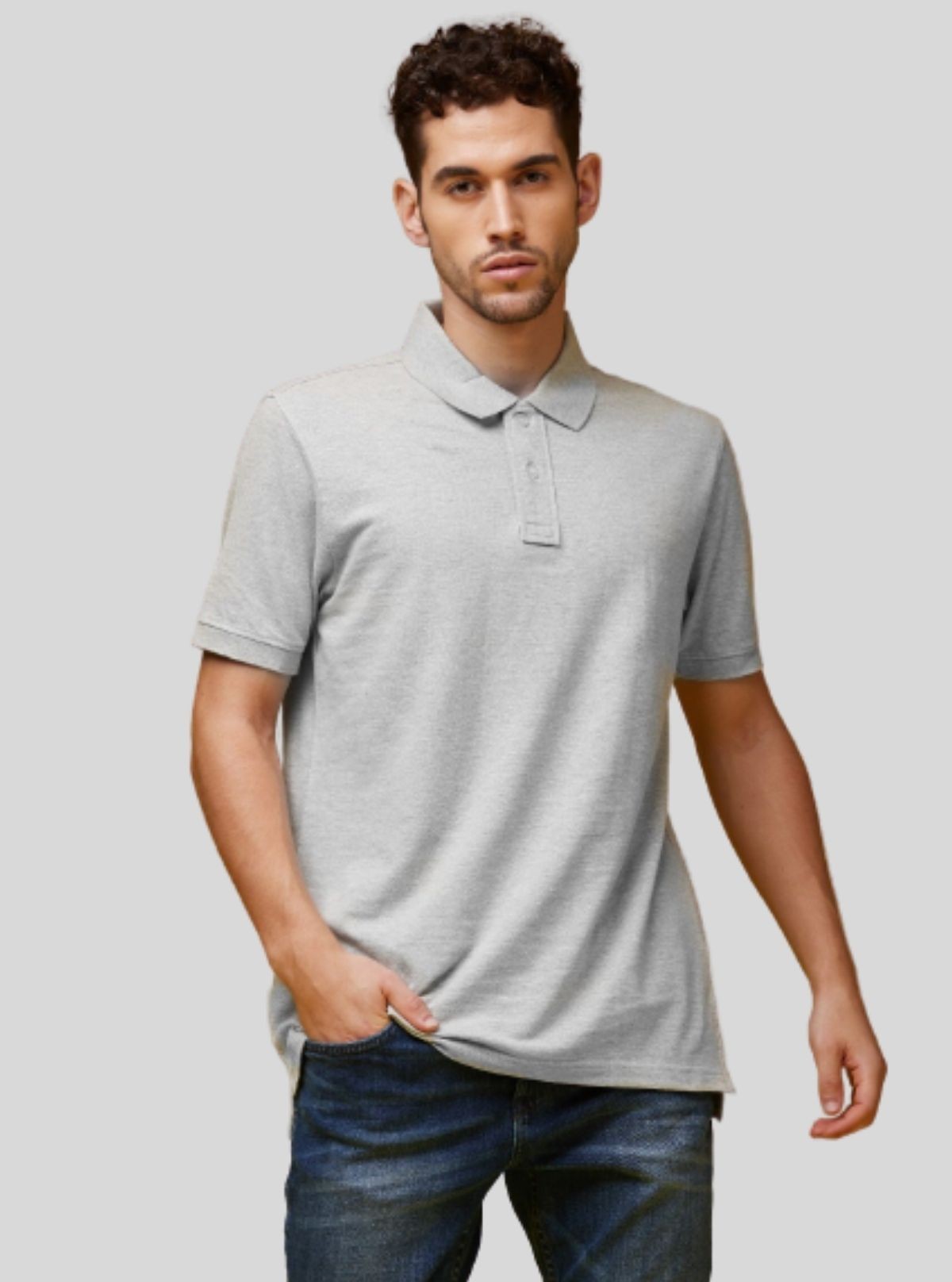 Solid Grey Pique Polo TShirt