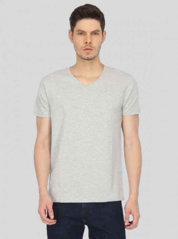 Grey Melange V Neck T Shirt