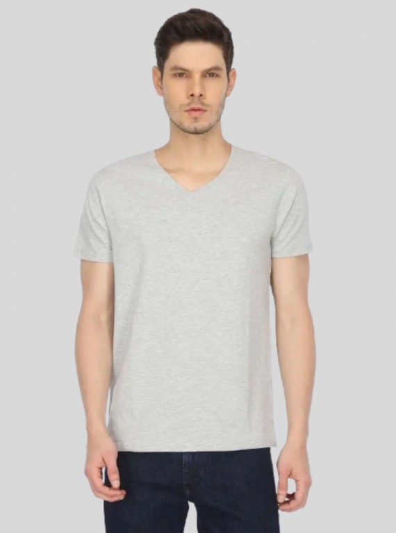 Men’s Grey Melange V-Neck T-Shirt – Minimalist Comfort & Everyday Style
