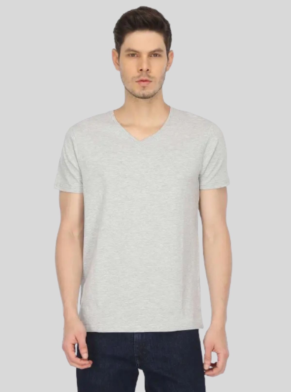 Men’s Grey Melange V-Neck T-Shirt – Minimalist Comfort & Everyday Style