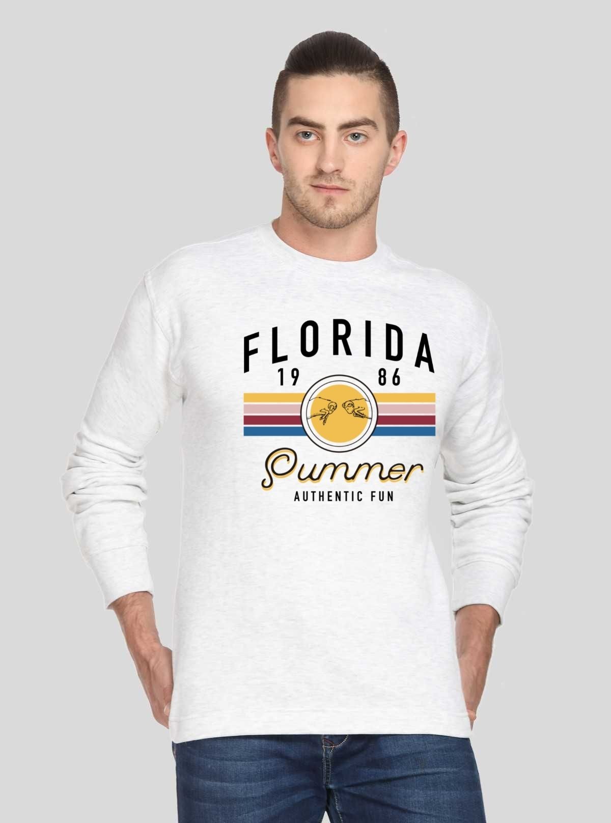 Men’s White Printed Fleece Sweatshirt – Bold Print, Cozy Feel & Style