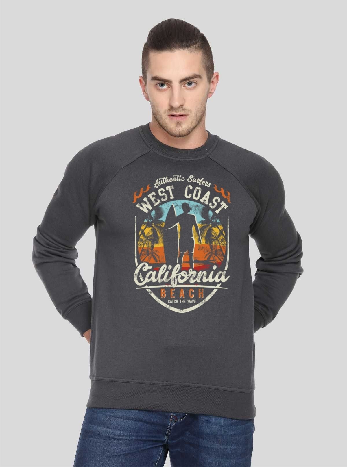 Men’s Dark Melange Printed Sweatshirt – Bold Print, Everyday Comfort