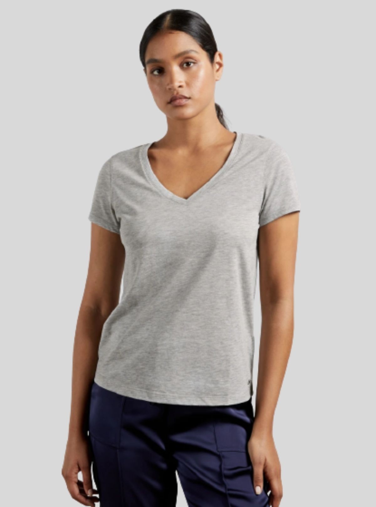 Grey Melange V Neck TShirt