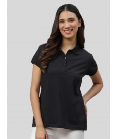 Women's Black Polo T-Shirt with Short Sleeves in Cotton Piqué Fabric | Boer & Fitch