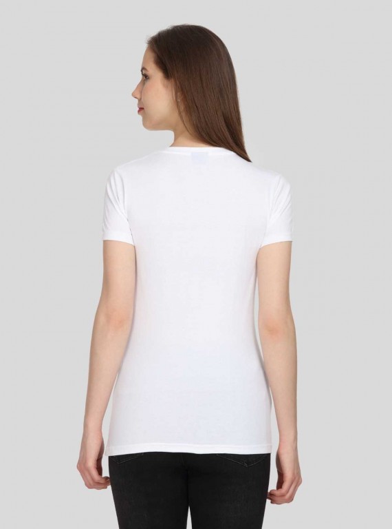 White Printed V Neck TShirt