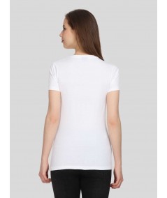 White Printed V Neck TShirt