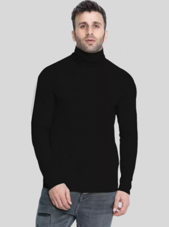 Men's Solid Black High Neck T-Shirt – Stylish Cotton Tee by Boer and Fitch