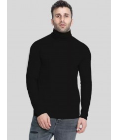 Men's Solid Black High Neck T-Shirt – Stylish Cotton Tee by Boer and Fitch