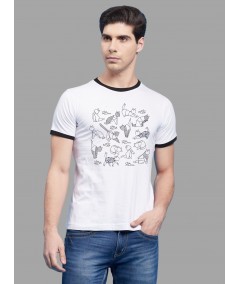 Men’s White Origami Print T-Shirt with Contrast Detailing – Bold Graphic Tee
