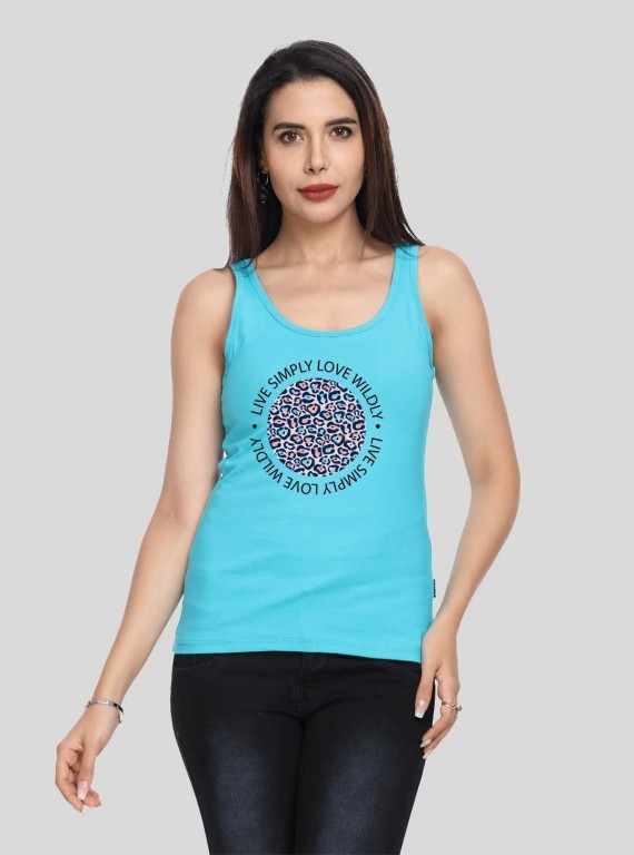 Turquiose Sleeveless Printed Stretch Top