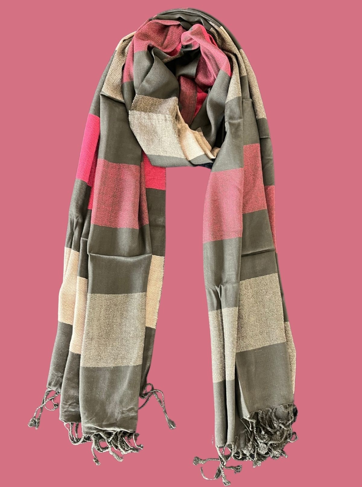 Unisex Ecru & Brown Checkered Stole in Soft Viscose Blend