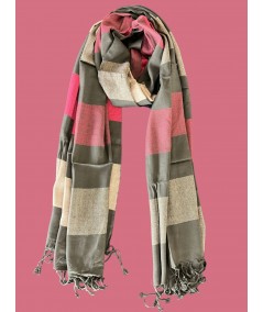 Unisex Ecru & Brown Checkered Stole in Soft Viscose Blend