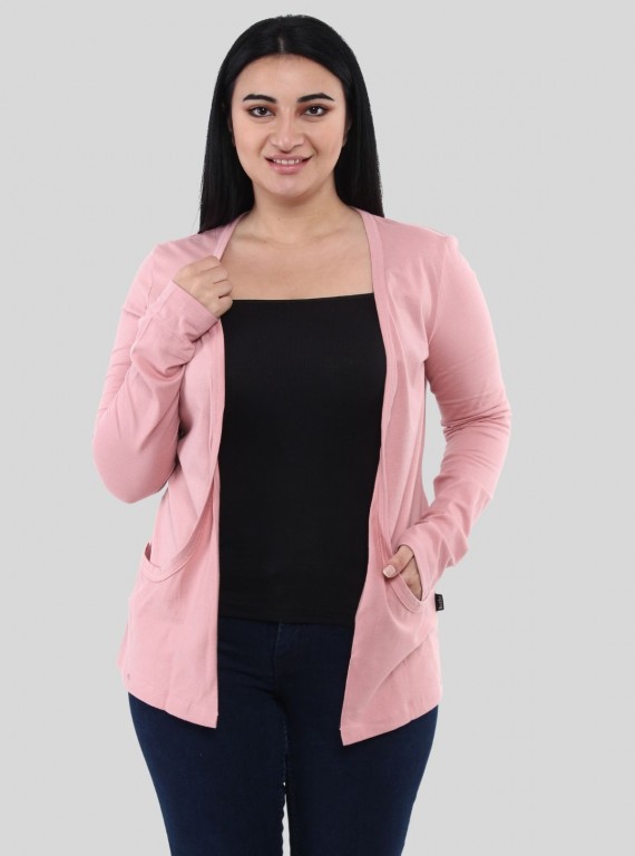 Women's Solid Pink Cotton Slub Shrug – Lightweight Layering Essential
