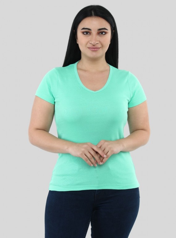 Women’s Light Green V-Neck Short Sleeve Cotton Jersey T-Shirt by Boer and Fitch