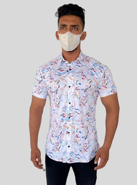 Men’s Multi Color Printed Poly Shirt – Vibrant & Stylish Casual Wear by Boer & Fitch