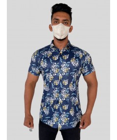 Men’s Blue Floral Printed Poly Shirt – Stylish, Lightweight Summer Wear by Boer & Fitch