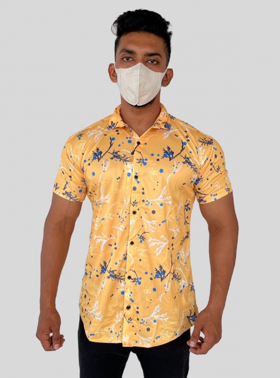 Men’s Yellow Classic Printed Poly Shirt – Lightweight Statement Wear by Boer & Fitch