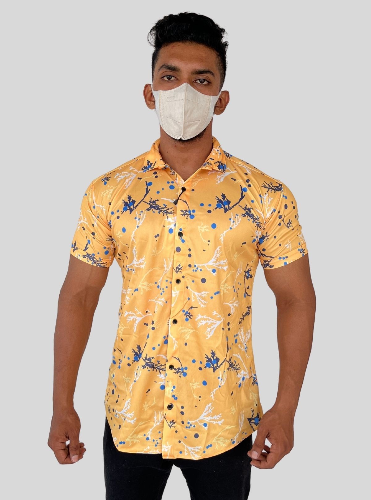 Men’s Yellow Classic Printed Poly Shirt – Lightweight Statement Wear by Boer & Fitch