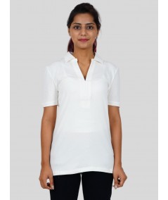 Women’s White Polo Collar Cotton Elastane Short Sleeve Top | Boer & Fitch