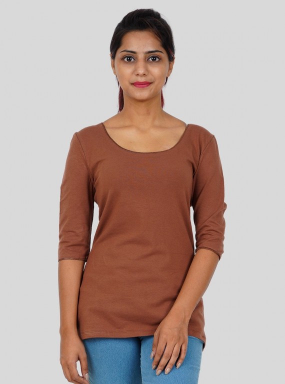 Brown Fancy Sleeve Womens Top