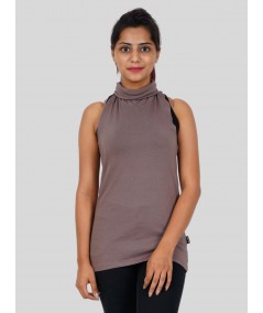 Women's Brown Sleeveless Turtle Neck Top – Cotton Stretch Comfort
