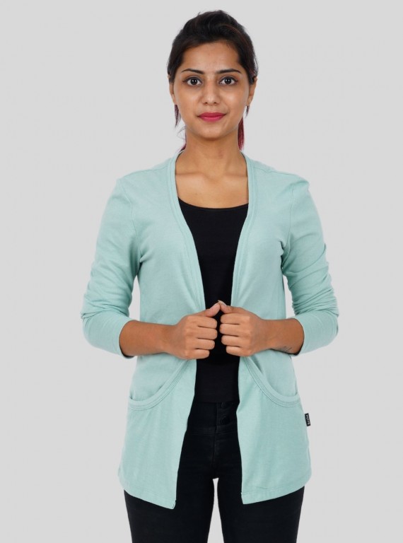 Women's Solid Pastel Green Shrug in 100% Cotton – Lightweight Everyday Layer