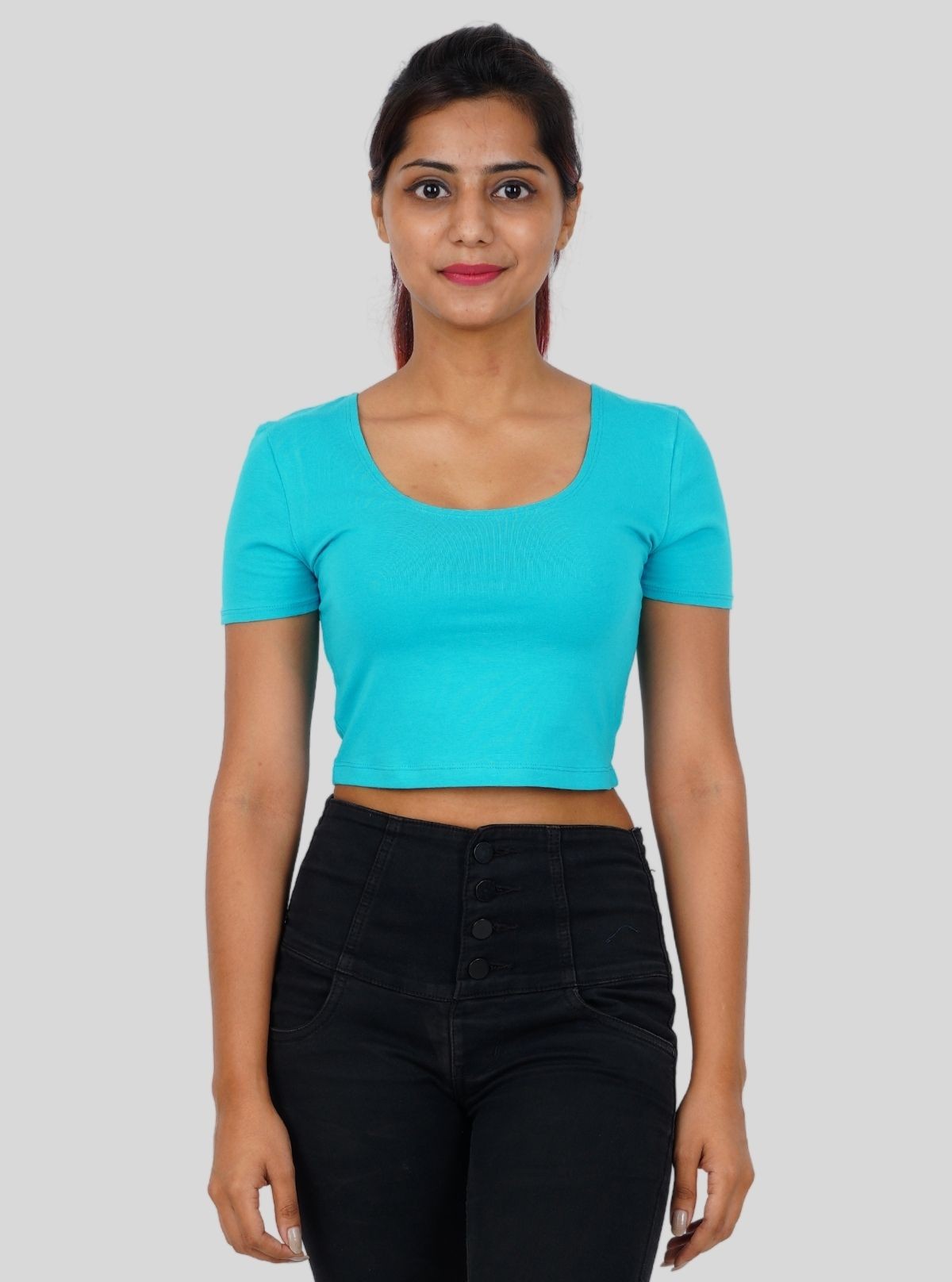 Turquoise Crop Top with Sleeve