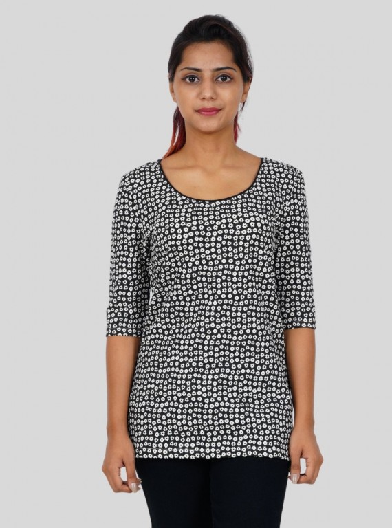 Women's Black Fine Printed Top – Subtle Elegance Meets Everyday Style