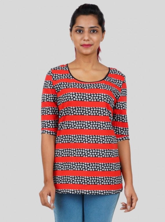Women's Red Striped Floral Top – Bold, Feminine & Trendy by Boer & Fitch