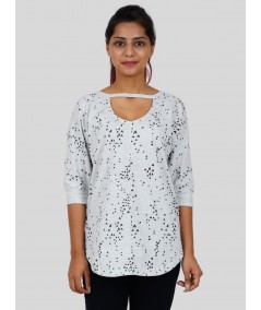 Women's Light Grey Heart Print T-Shirt with Neck Strap – 3/4 Sleeve